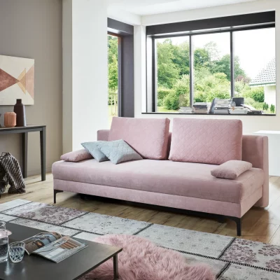 Querschläfer – 2-Sitzer mit Schlaffunktion inkl. zwei Rückenkissen, Stoff, Rosè