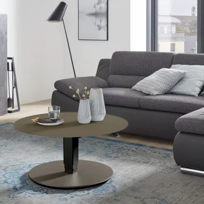 Couchtisch – höhenverstellbar, D. ca. 80cm, Graubeige lackiert