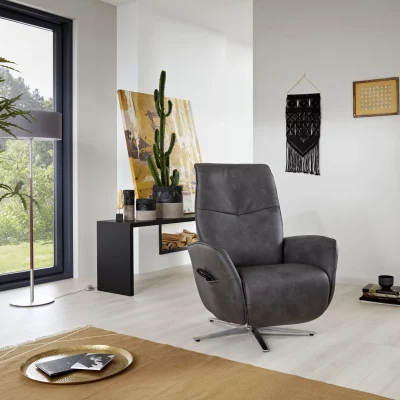 Sessel – Relaxfunktion motorisch, Leder, Kohle