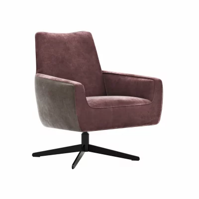 Drehsessel Matina – Größe M, Leder&Stoff, Nougat, Weinrot