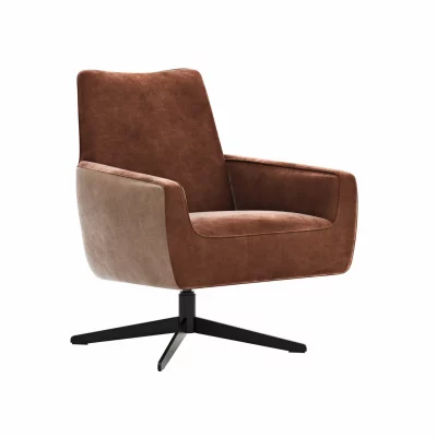 Drehsessel Matina – Größe M, Leder&Stoff, Cognac, Kupfer