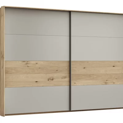 Schwebetürenschrank Viana – B ca. 308 cm, Furnier, Balkeneiche, Hellgrau