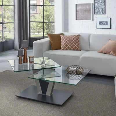 Couchtisch – höhenverstellbar, Durchmesser 55 cm, Wildeiche