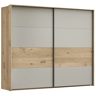 Schwebetürenschrank Viana – B ca. 248 cm, Furnier, Balkeneiche, Hellgrau
