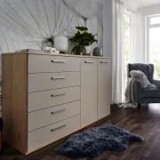 Kommode Viana – Balkeneiche furniert, Taupe