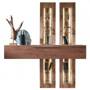 Wohnwand – mit Beleuchtung, Alteiche Furnier, Akzent Alteiche Rustic