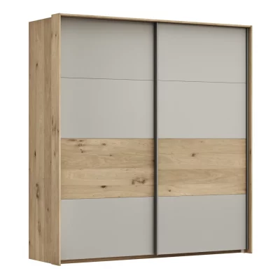 Schwebetürenschrank Viana – B ca. 188 cm, Furnier, Balkeneiche, Hellgrau