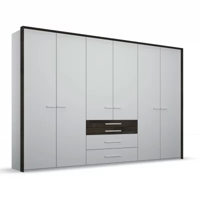 Drehtürenschrank – inkl. Passepartout B. ca. 304 cm, Seidengrau, Absetzungen Dekor Black-Oak