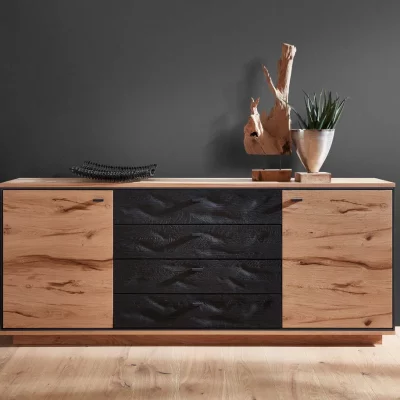 Sideboard – Alteiche Furnier, Akzent Spalteiche Carbongrau