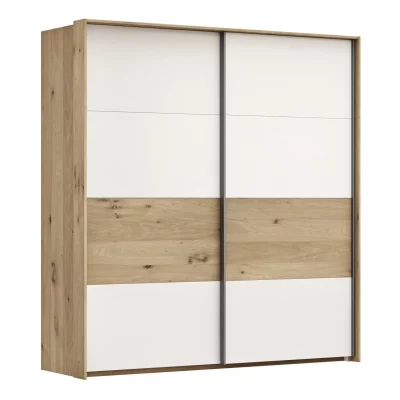 Schwebetürenschrank Viana – B ca. 188 cm, Furnier, Balkeneiche, Weiß