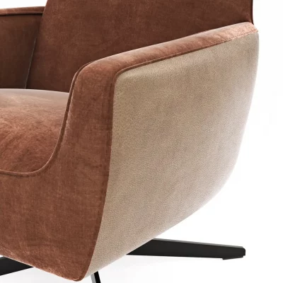 Drehsessel Matina – Größe M, Leder&Stoff, Cognac, Kupfer