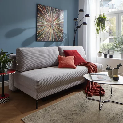 Schlafsofa Salema – 3-Sitzer mit Schlaffunktion (Liegefläche ca. 150x200cm), Stoff, Hellgrau