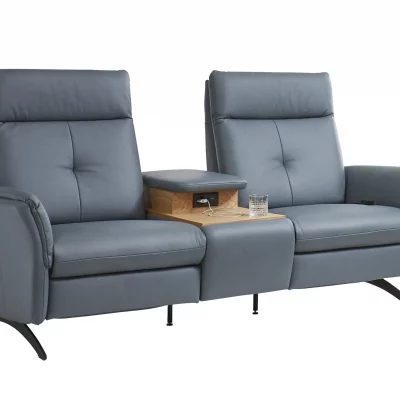 Sofa – 2-Sitzer mit Ablagetisch, Leder, Graublau