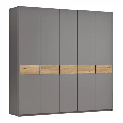 Drehtürenschrank Viana – B ca. 254 cm, Lack, Steingrau, Riffholz, Wildeiche