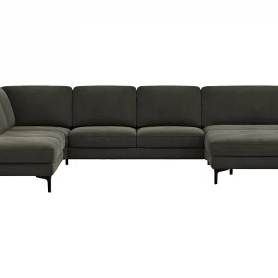 Wohnlandschaft Oviedo – Ecke links mit 2-Sitzer und Longchair rechts, Stoff, Braungrün