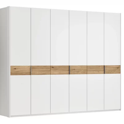 Drehtürenschrank Viana – B ca. 303 cm, Lack, Weiß, Riffholz, Wildeiche