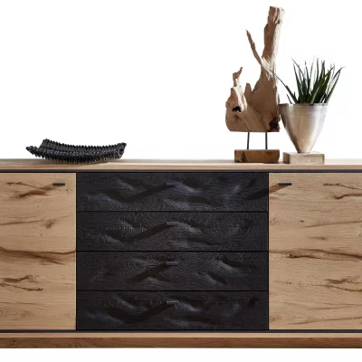 Sideboard – Alteiche Furnier, Akzent Spalteiche Carbongrau