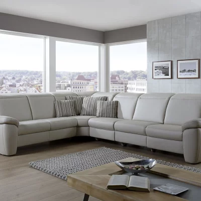 Wohnlandschaft – 2-Sitzer, Winkelecke mit 3-Sitzer, Leder, Seidengrau