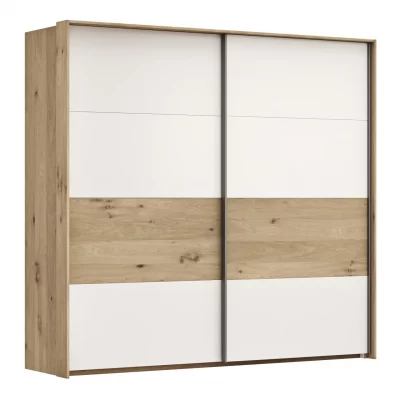 Schwebetürenschrank Viana – B ca. 218 cm, Furnier, Balkeneiche, Weiß