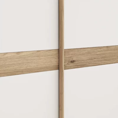 Schwebetürenschrank Viana – B ca. 212 cm, Lack, Weiß, Riffholz, Balkeneiche