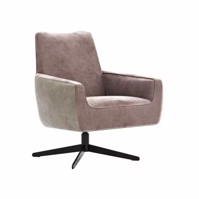 Drehsessel Matina – Größe M, Leder&Stoff, Dunkelbraun, Mauve