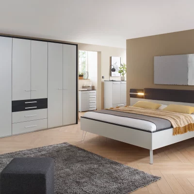Drehtürenschrank – inkl. Passepartout B. ca. 304 cm, Seidengrau, Absetzungen Dekor Black-Oak