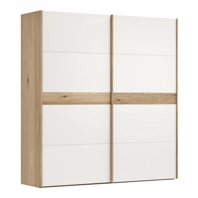 Schwebetürenschrank Viana – B ca. 212 cm, Lack, Weiß, Riffholz, Balkeneiche
