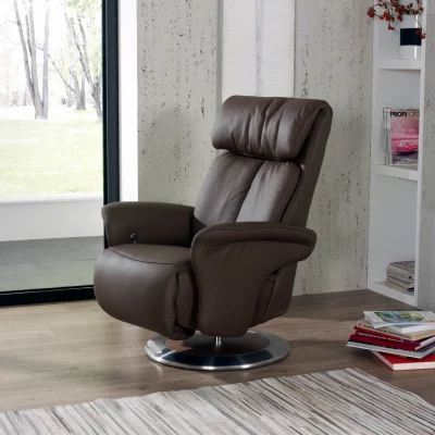 Fernsehsessel EM Gera – Relaxfunktion manuell, Leder, braun