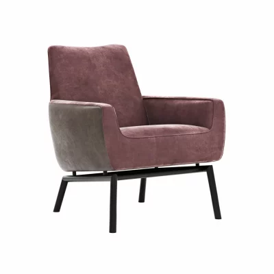 Sessel Matina – Größe M, Leder&Stoff, Nougat, Weinrot