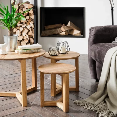 Couchtisch – 3-er Set, Asteiche massiv