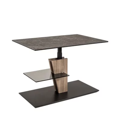 Couchtisch – höhenverstellbar, LBH. ca. 90x60x47-65 cm, Keramik, Schwarz