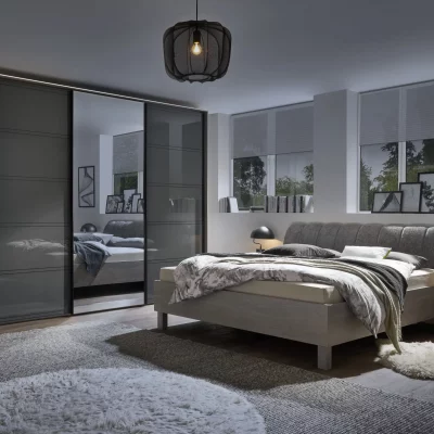 Bettanlage – Liegefläche ca. 180×200 cm, Polsterkopfteil, Grau