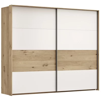 Schwebetürenschrank Viana – B ca. 248 cm, Furnier, Balkeneiche, Weiß