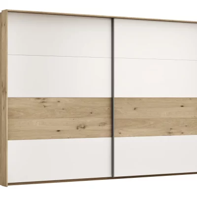 Schwebetürenschrank Viana – B ca. 308 cm, Furnier, Balkeneiche, Weiß