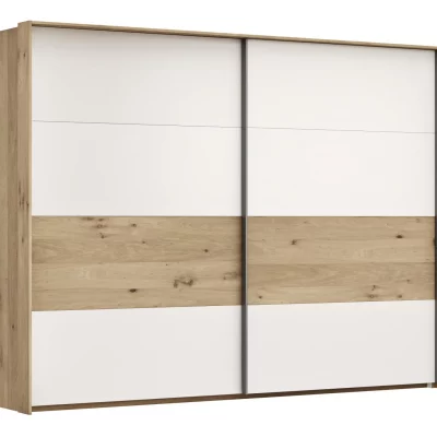 Schwebetürenschrank Viana – B ca. 278 cm, Furnier, Balkeneiche, Weiß
