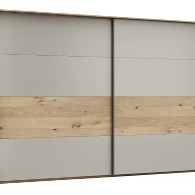 Schwebetürenschrank Viana – B ca. 338 cm, Furnier, Balkeneiche, Hellgrau