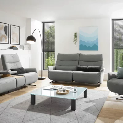 Fernsehsessel EM Coburg – Relaxfunktion elektrisch, Leder, grau