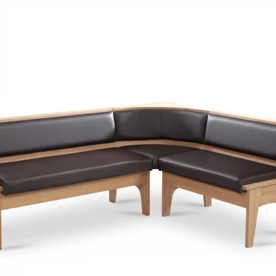 Eckbank – BT  ca. 197,5 x 157,5 cm, Wildeiche massiv, Leder dunkelbraun
