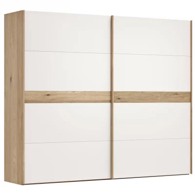 Schwebetürenschrank Viana – B ca. 271 cm, Lack, Weiß, Riffholz, Balkeneiche