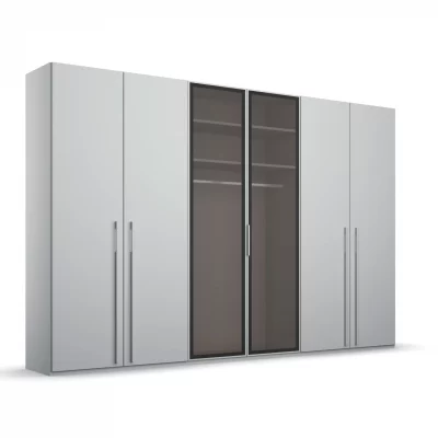 Drehtürenschrank – mit Glasrahmentüren, B. ca. 301 cm, Seidengrau
