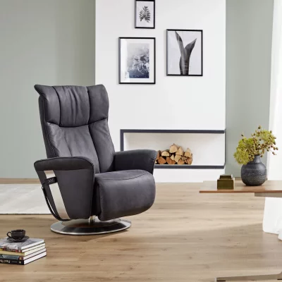 Fernsehsessel EM Halle – Relaxfunktion (1-motorisch), Leder, Kohle