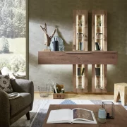 Wohnwand – mit Beleuchtung, Alteiche Furnier, Akzent Alteiche Rustic
