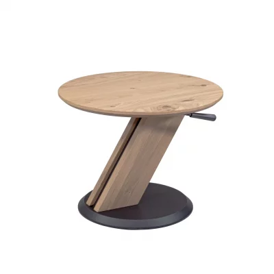 Couchtisch – höhenverstellbar, Durchmesser 55 cm, Wildeiche