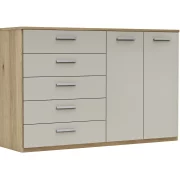 Kommode Viana – Balkeneiche furniert, Taupe