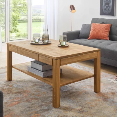 Couchtisch – mit Schubkasten, LBH ca. 115x70x54 cm, Asteiche massiv