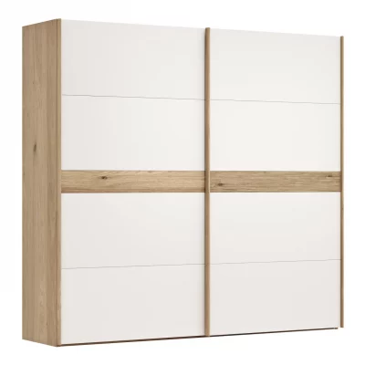 Schwebetürenschrank Viana – B ca. 241 cm, Lack, Weiß, Riffholz, Balkeneiche
