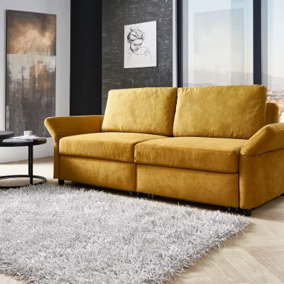 Sofa – 2-Sitzer mit Schlaffunktion, Stoff, Senfgelb