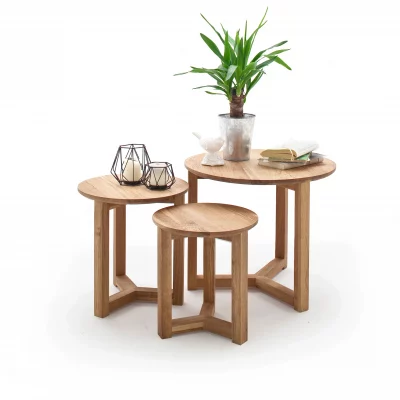 Couchtisch – 3-er Set, Asteiche massiv