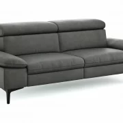 Sofa Felipa – 3-Sitzer inkl. Kopfteil verstellbar, Leder, Grau