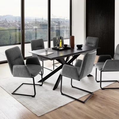 Esstisch – BL ca. 90X160(200) cm, Keramik, Anthrazit marmoriert